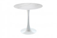LOUIE - 80 cm bistrobord i vitt marmorutseende/vit bas