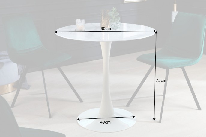 LOUIE - 80 cm bistrobord i vitt marmorutseende/vit bas