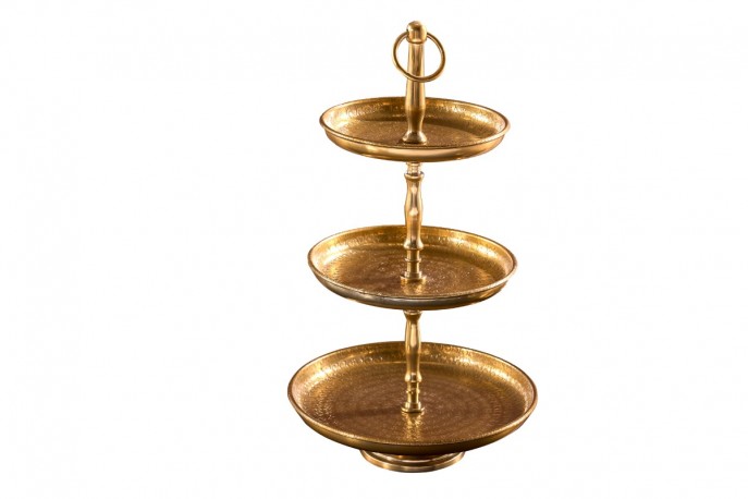 Cake stand Orient 3er 48cm gold hammer finish