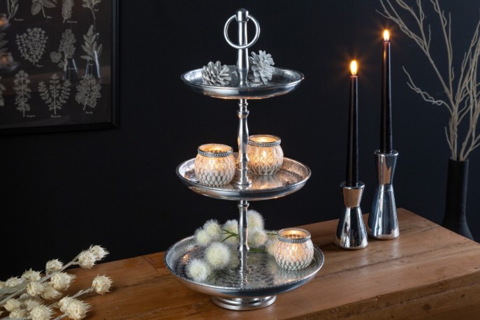 Cake stand Orient 3er 48cm silver hammer finish