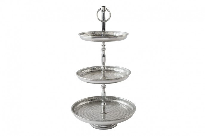 Cake stand Orient 3er 48cm silver hammer finish