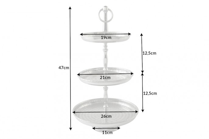 Cake stand Orient 3er 48cm silver hammer finish