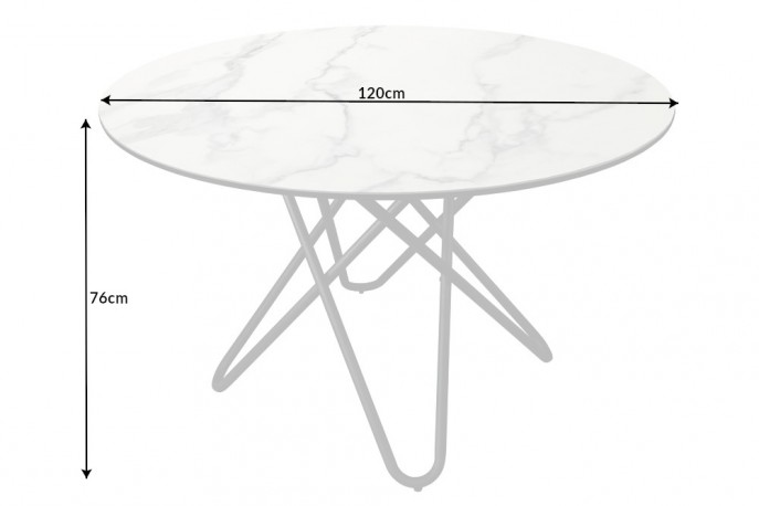 ADESSO - 120 cm runt matbord i vit keramik/marmorutseende