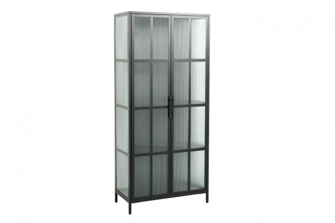 PLUM - 180 cm vitrinskåp i svart stål/räfflat glas