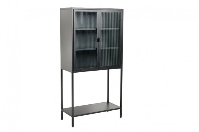 PLUM - 150 cm vitrinskåp i svart stål/räfflat glas