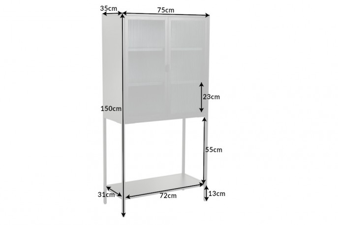 PLUM - 150 cm vitrinskåp i svart stål/räfflat glas