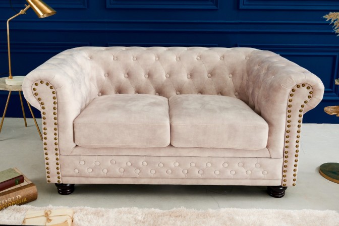 Chesterfield 2-seater sofa velvet champagne