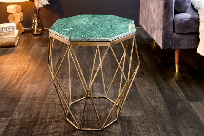 Coffee table Diamond 50cm marble brass green