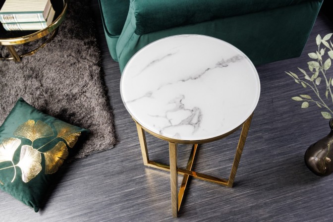 LOTTA - 60.5 cm -  Sidobord vit marmorlook 2