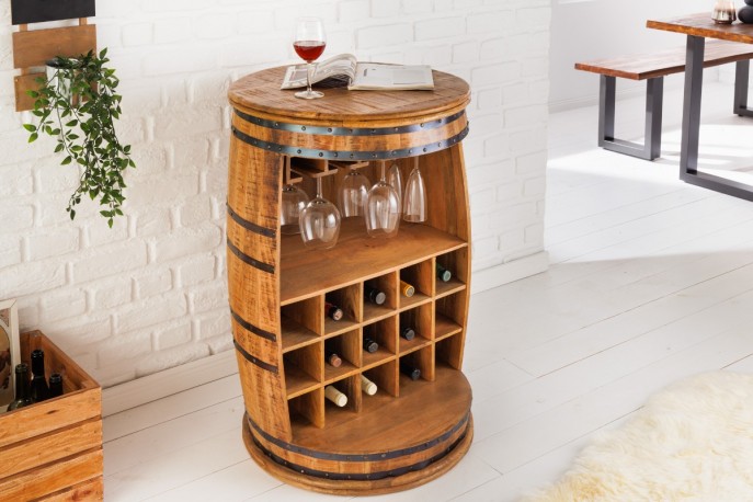 Wine rack Bodega 90cm mango bottles and glasses