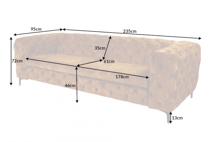 JENIVA - 235 cm soffa i senapsgul sammet