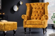 GEORGE - 85 cm chesterfield-fåtölj i senapsgul sammet