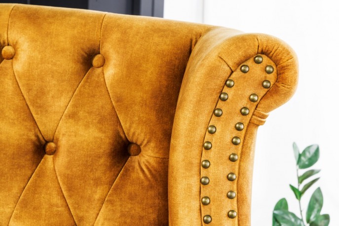 GEORGE - 85 cm chesterfield-fåtölj i senapsgul sammet