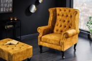 GEORGE - 80 cm chesterfield-sittpall i senapsgul sammet