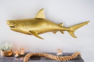 SHARK - 105 cm vänsterhängd haj-skulptur i guldfärg