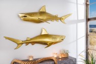 SHARK - 105 cm vänsterhängd haj-skulptur i guldfärg