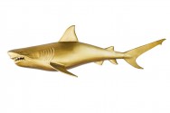 SHARK - 105 cm vänsterhängd haj-skulptur i guldfärg