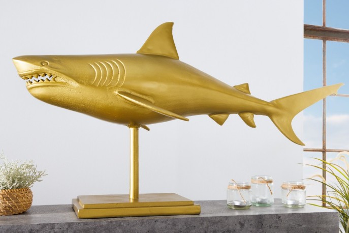 SHARK - 100 cm haj-skulptur i guldfärg