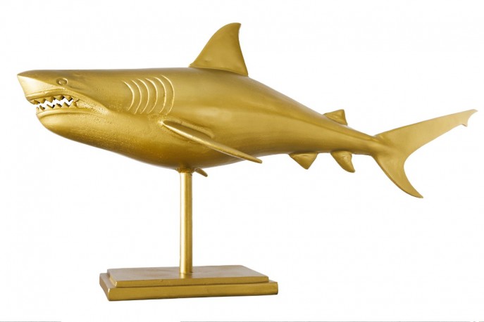 SHARK - 100 cm haj-skulptur i guldfärg