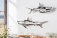 SHARK - set om 2 st. 70 cm haj-dekoration i silverfärg