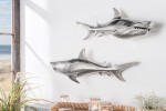 SHARK - set om 2 st. 70 cm haj-dekoration i silverfärg