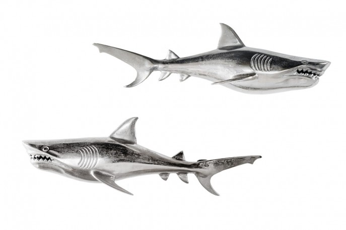 SHARK - set om 2 st. 70 cm haj-dekoration i silverfärg