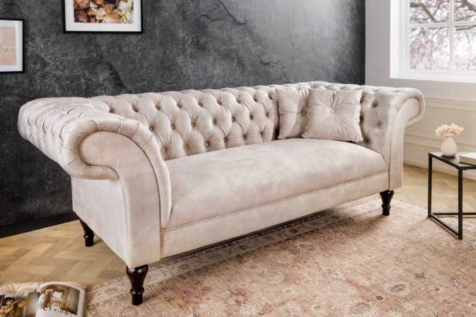 TED - 225 cm chesterfield-soffa i champange-färgad sammet 2