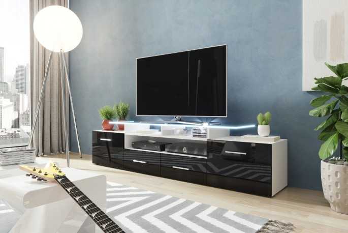 Mediabänk - HESTON, modern tv-bänk med LED-belysning