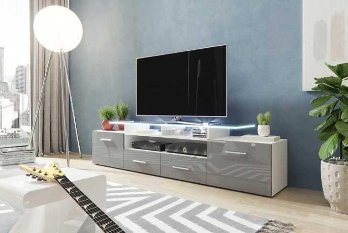 Mediabänk - HESTON, modern tv-bänk med LED-belysning