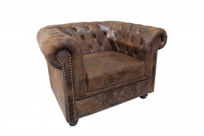 CHESTERFIELD - 110cm brun fåtölj i retrostil