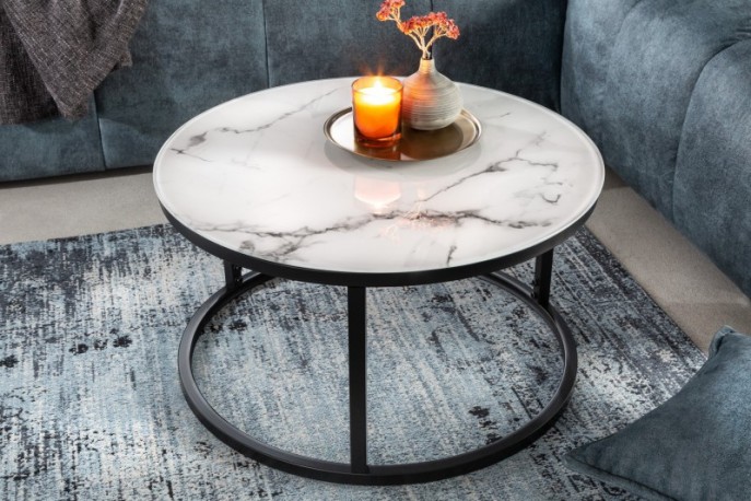 SAFRA - 80/60 cm soffbord 2 st. i vitt marmor-utseende