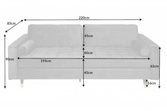 BELLANI - 225CM GRÅ SAMMETSSOFFA