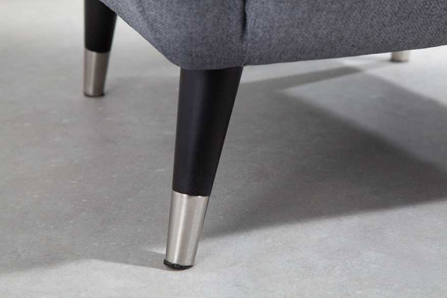 Wing chair DON anthracite w/ silver caps flat woven fabric