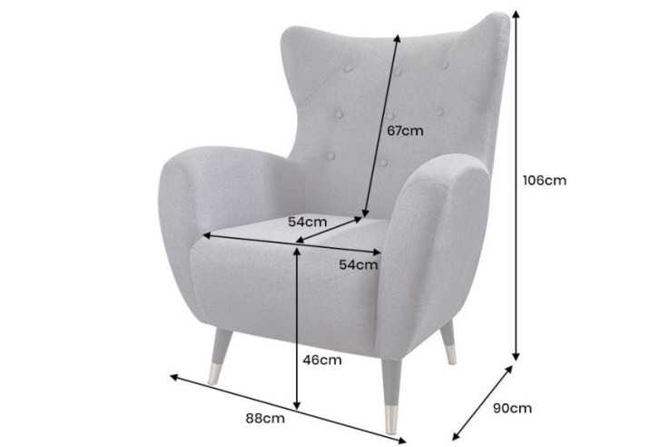 Wing chair DON anthracite w/ silver caps flat woven fabric