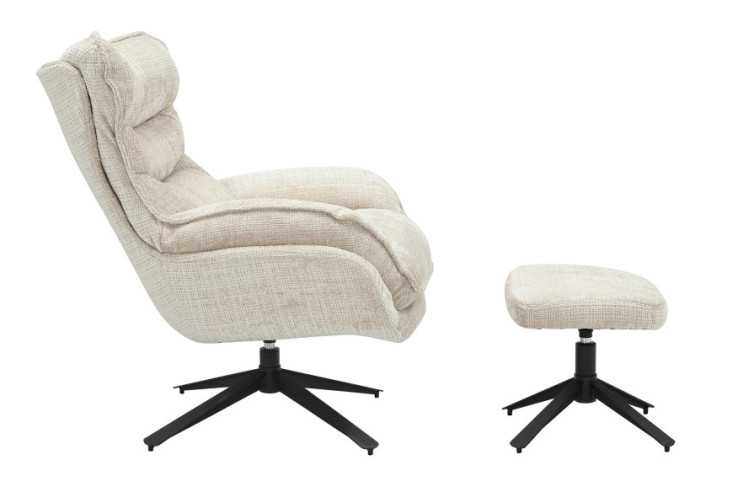 Armchair CLOUD 360° rotatable textured fabric champagne beige w/ black