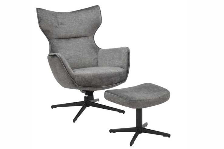 Armchair VOGUE 360° rotatable velvet grey w/ black metal frame