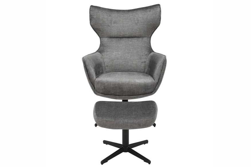 Armchair VOGUE 360° rotatable velvet grey w/ black metal frame