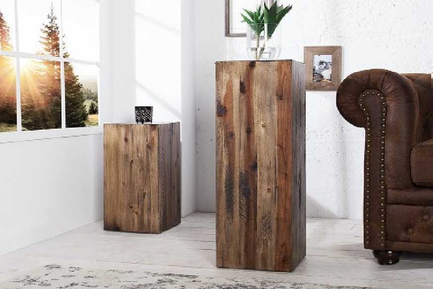 Säule Columna 75cm vintage braun Akazie