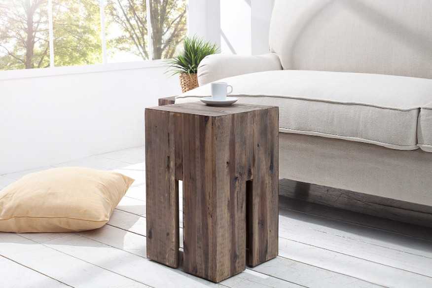 Hocker Castle 45cm Akazie Vintage
