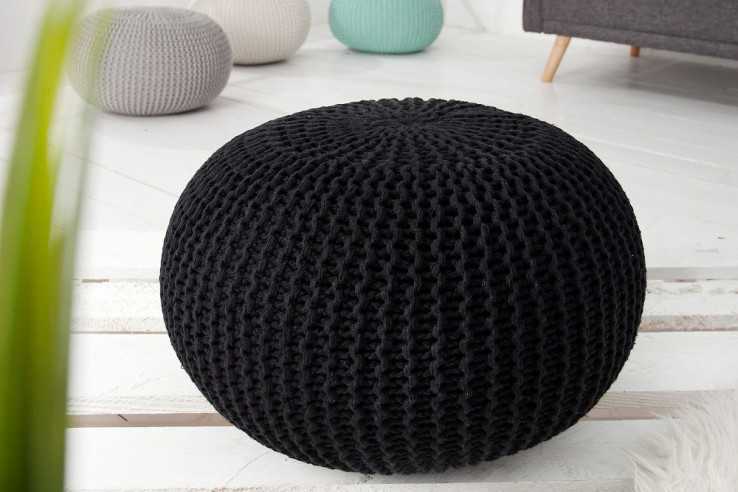 Pouf Leeds 50cm schwarz aus Strick