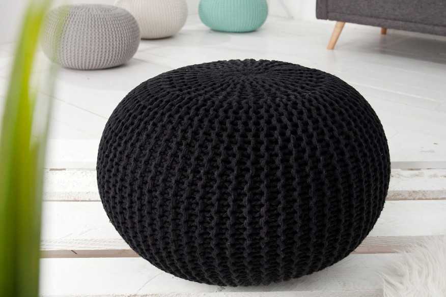 Pouf Leeds 50cm schwarz aus Strick
