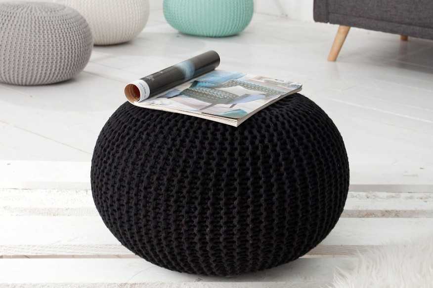 Pouf Leeds 50cm schwarz aus Strick