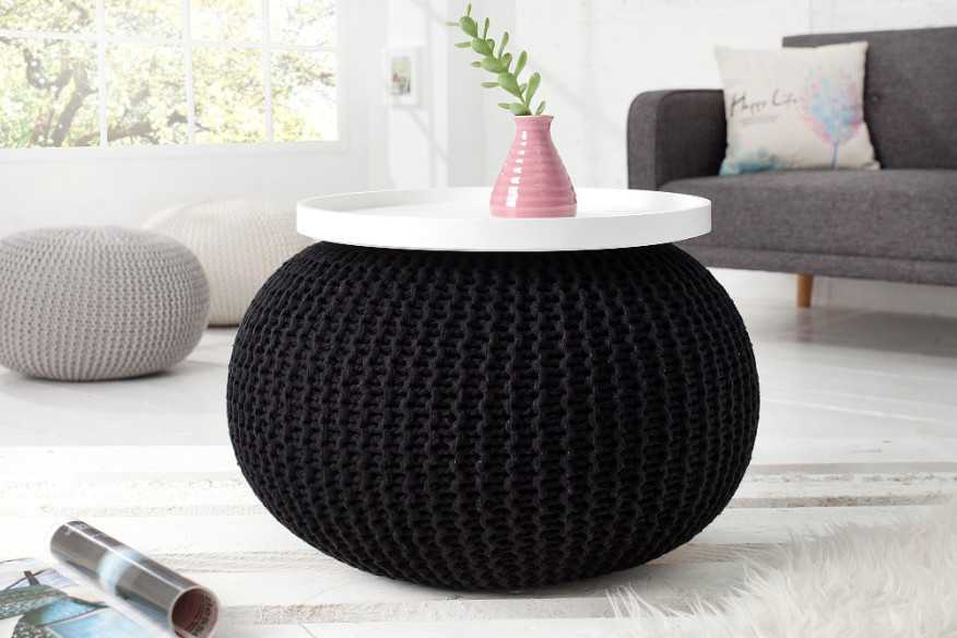 Pouf Leeds 50cm schwarz aus Strick