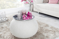 Pouf Leeds 50cm weiss aus Strick
