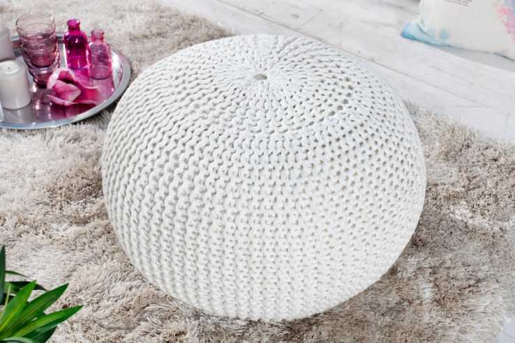 Pouf Leeds 50cm weiss aus Strick