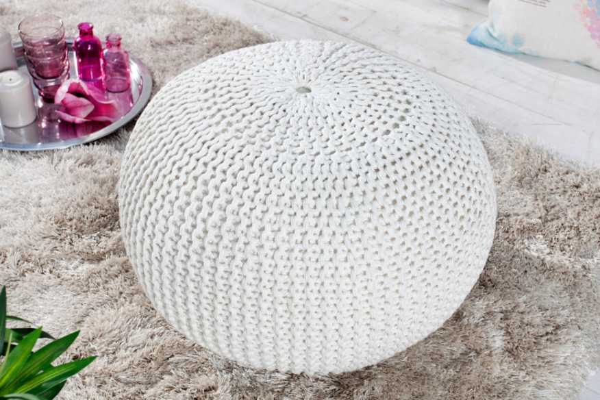 Pouf Leeds 50cm weiss aus Strick