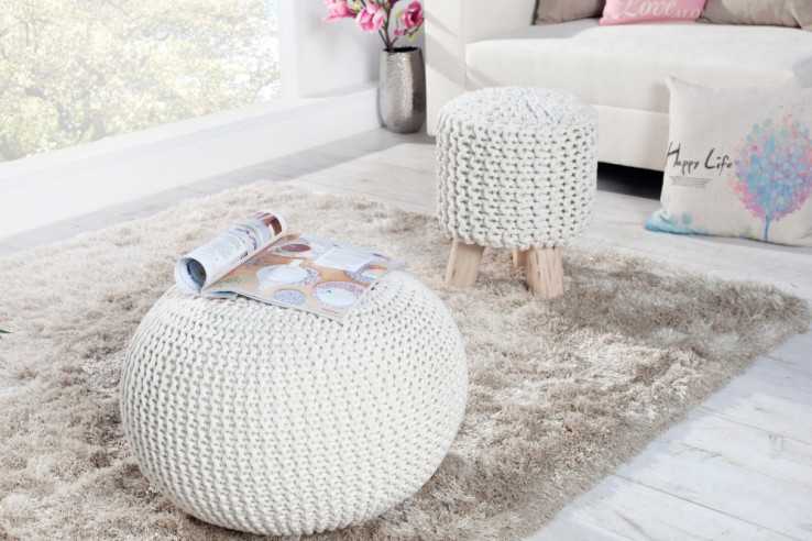 Pouf Leeds 50cm weiss aus Strick