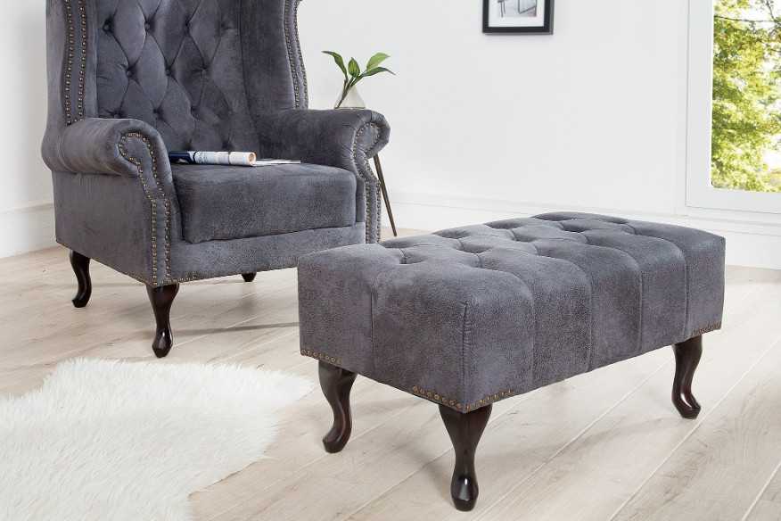 Fußhocker Chesterfield grau Antik Look
