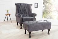Fußhocker Chesterfield grau Antik Look