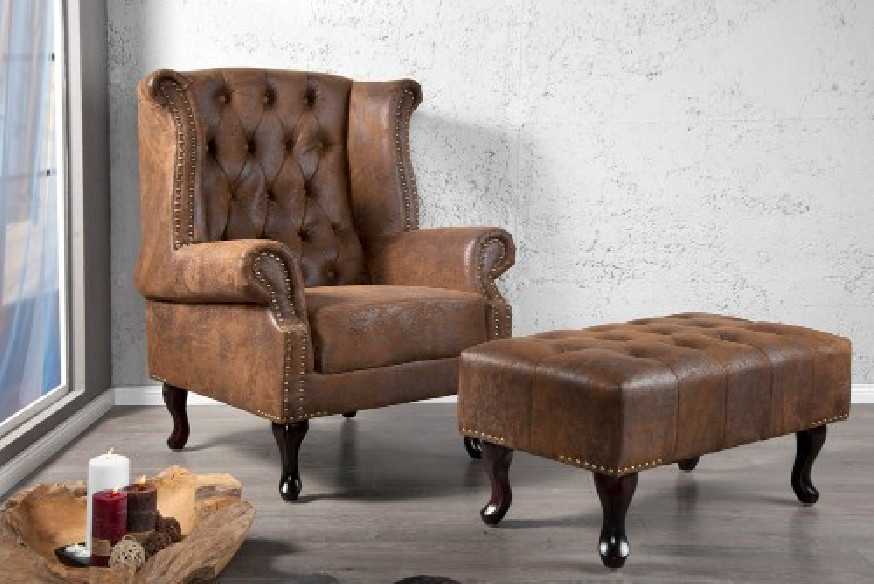 Ohrensessel Chesterfield braun Antik Look